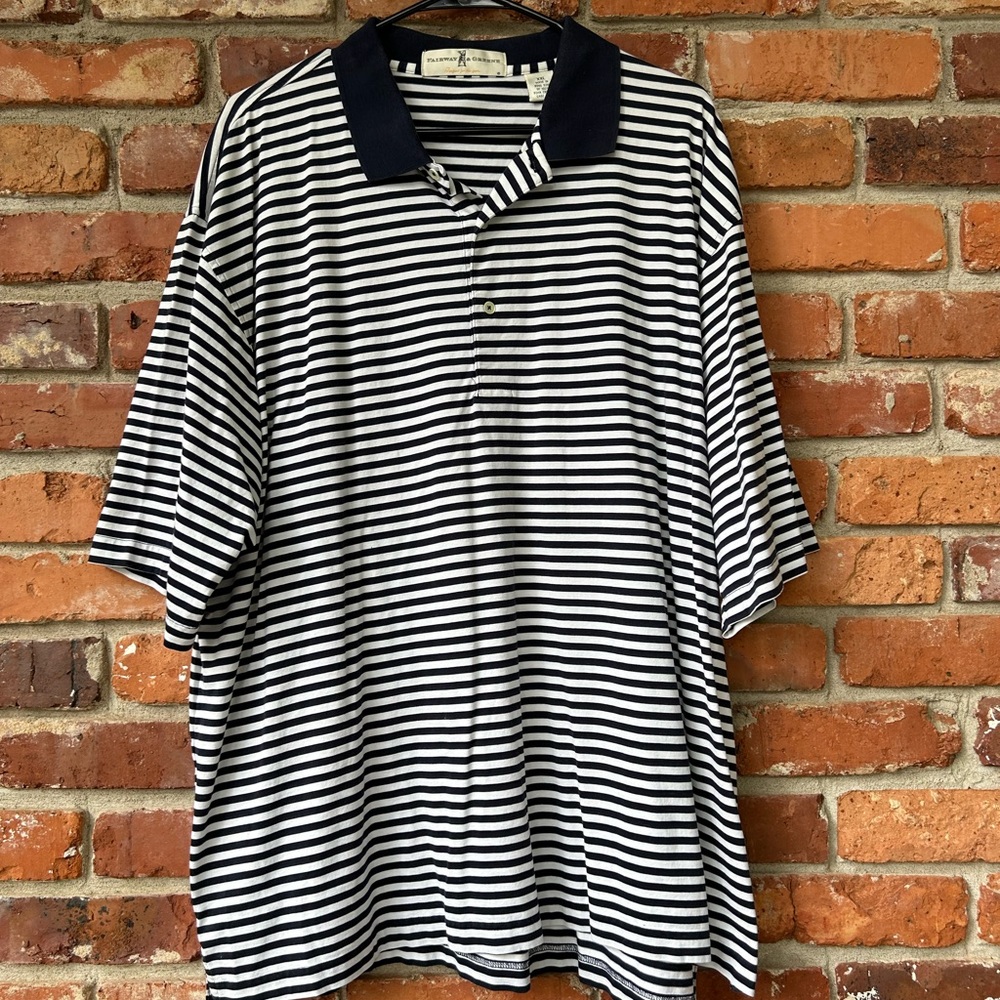 Fairway & Greene Mens Dark Blue Striped Golf Polo Shirt XXL